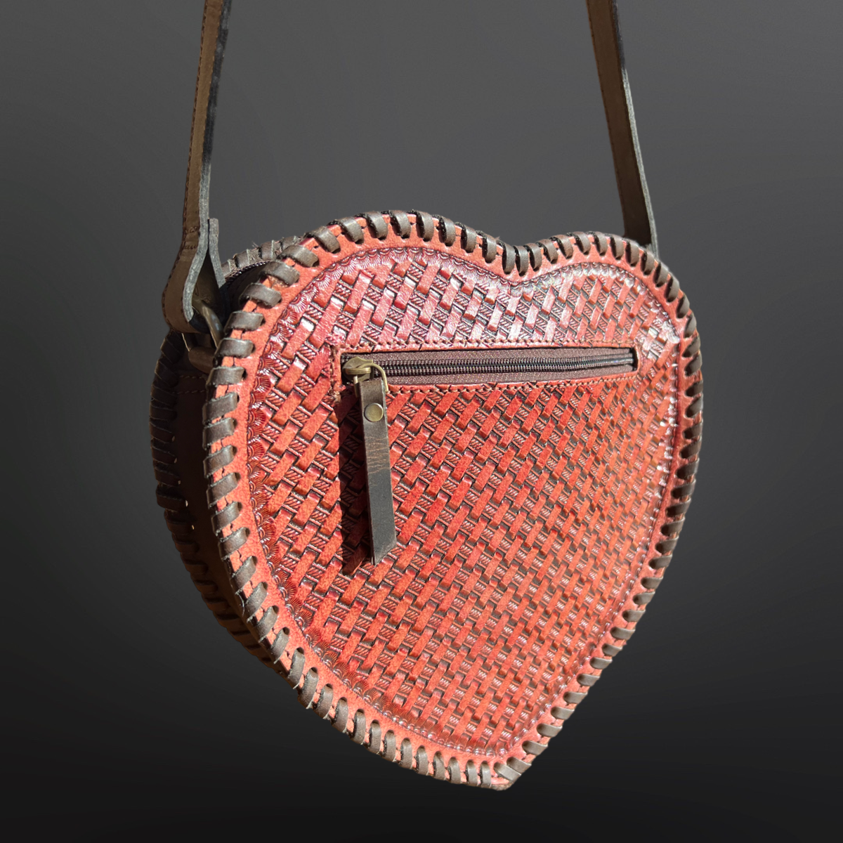 Heart Shape Tooled Leather Western Canteen Handbag