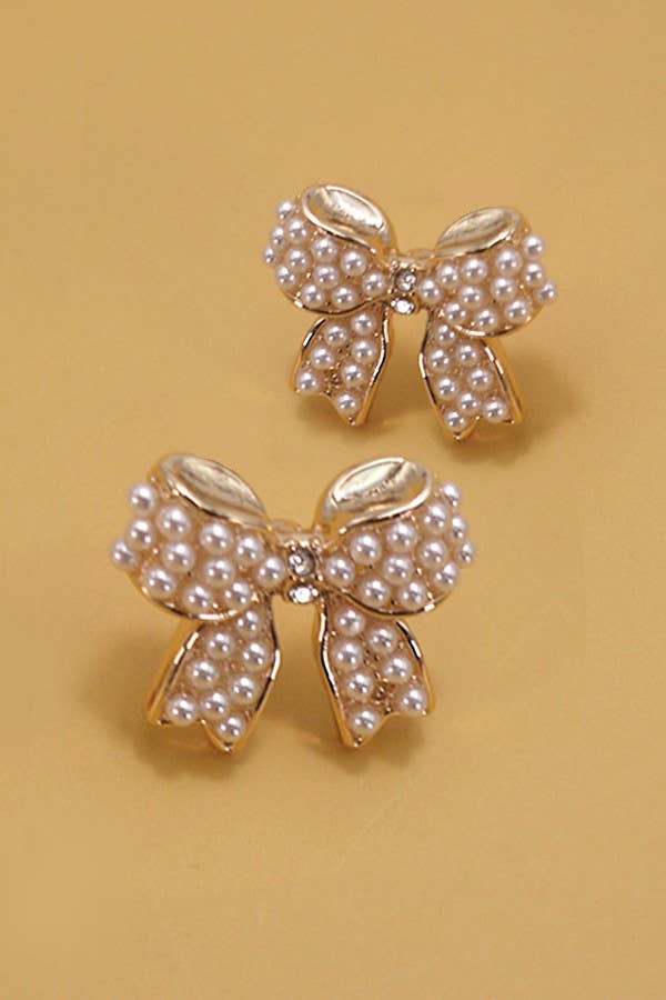 MINI PEARL BOW RIBBON EARRINGS