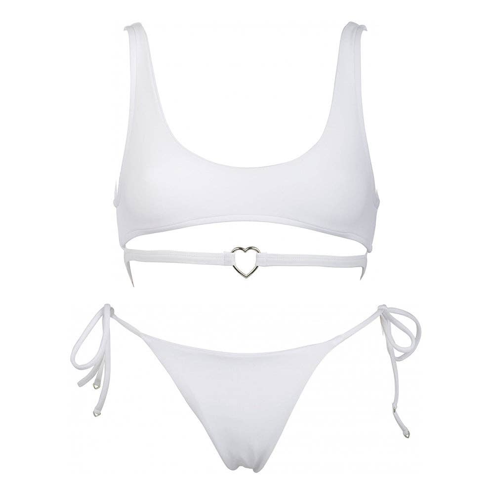 2-Piece Solid Color Bikini Swimsuit with Heart