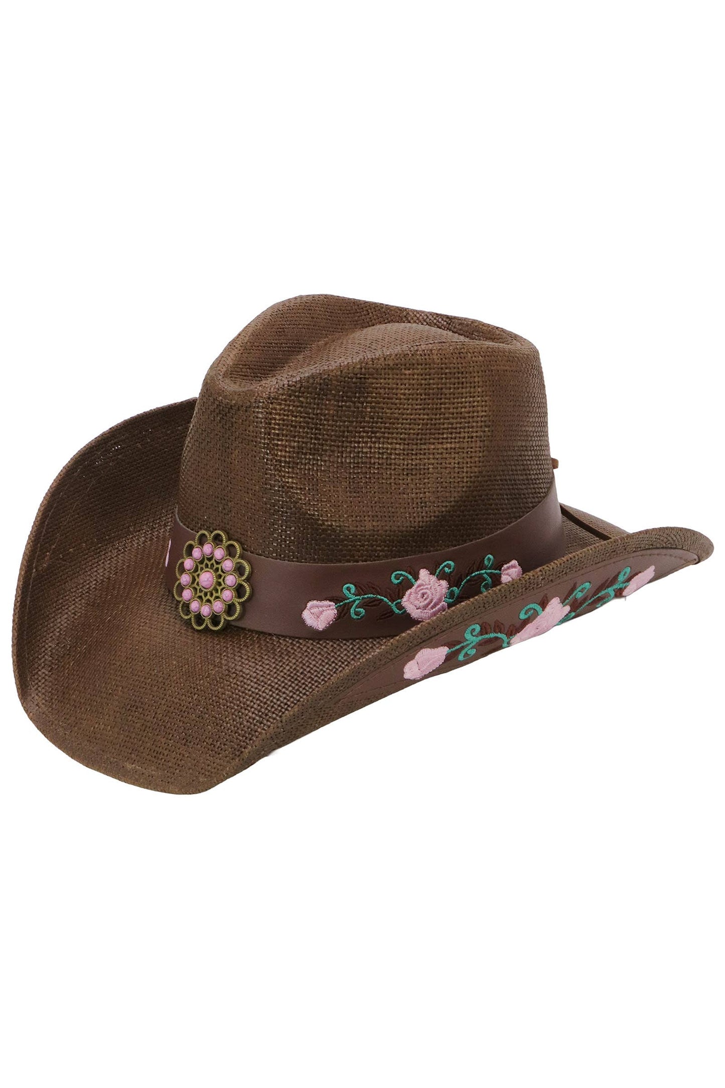 Pink Rose Concho Belt Embroidered Cowgirl Hat