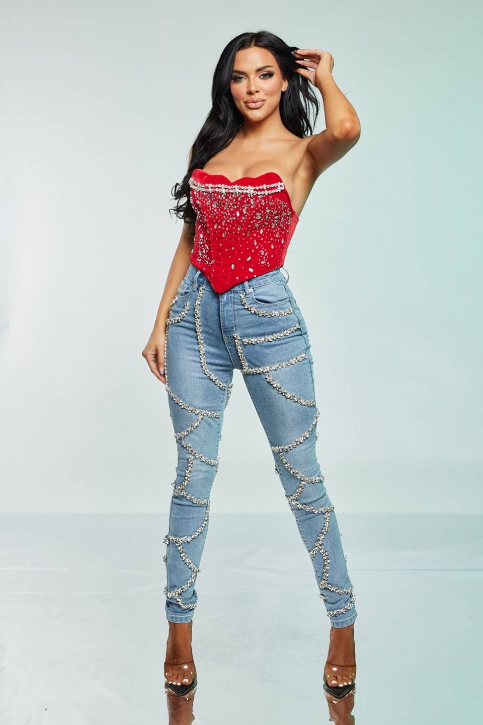 Velvet Corset Rhinestones: RED