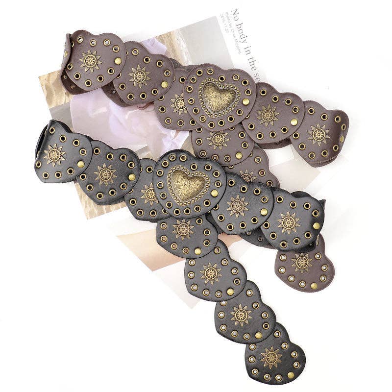 Boho Heart Wide Waist Western Leather Belt