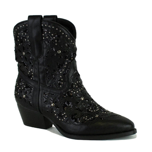 Beast Fashion Block Heel Sequins Western Cowgirl Boots
