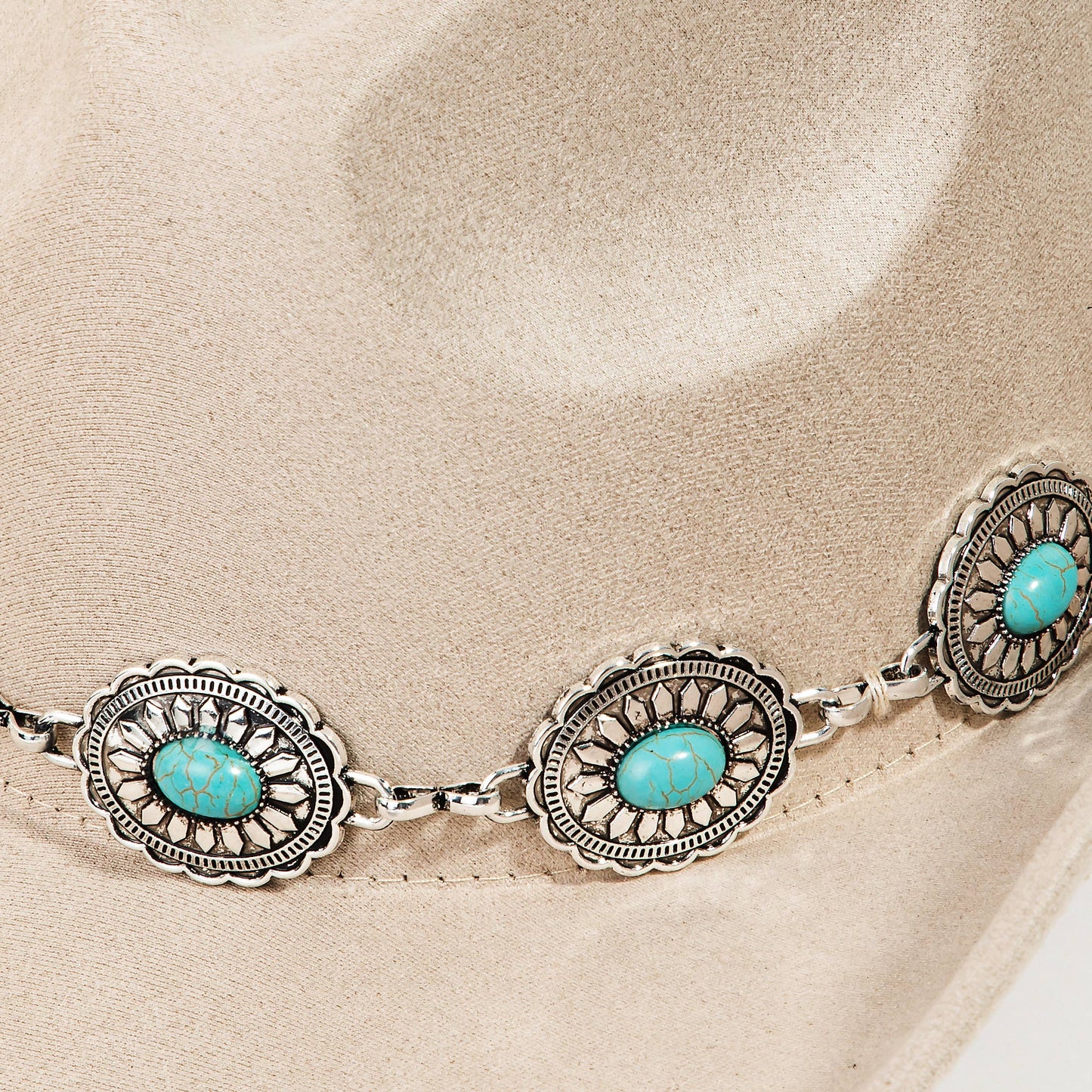 Turquoise Oval Stone Strap Western Cowboy Hat: BR