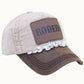 RODEO Two-Toned Dad Cap with Vegan Leather Bill +Leatherette: Beige/Brown