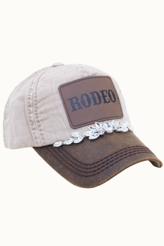 RODEO Two-Toned Dad Cap with Vegan Leather Bill +Leatherette: Beige/Brown