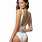 623133-SOLID EYELET ONE PIECE RUFFLE TRIM SWIMSUIT