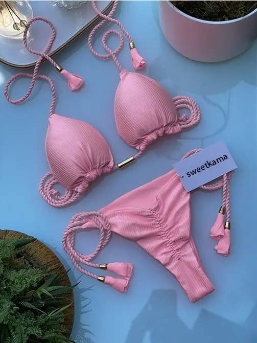 Solid Color Halter Micro Thong Triangle Bikini Set GY02 – Boots N Bikinis