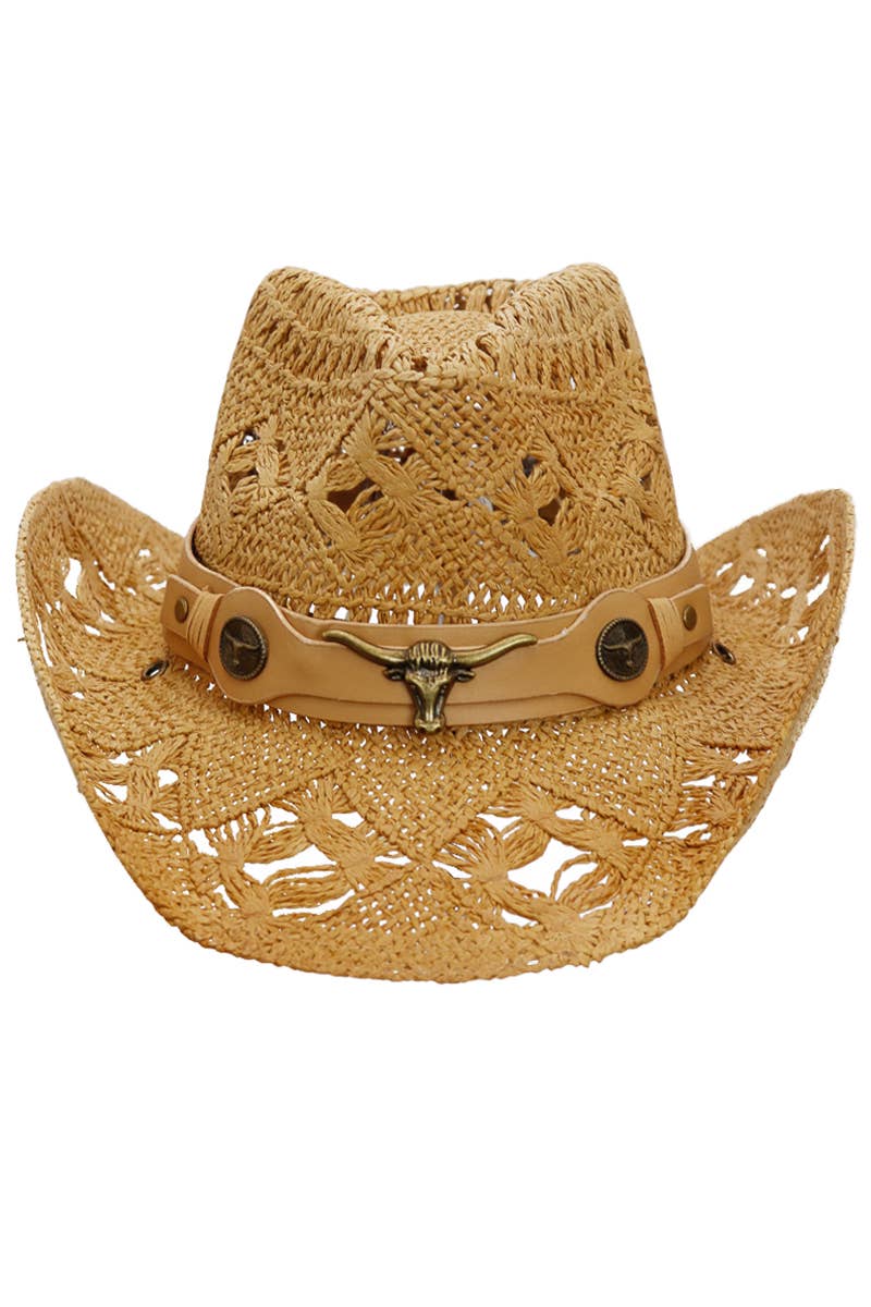 Longhorn Monochrome Belt Crochet Woven Cowboy Hat: Hot Pink