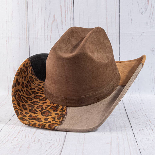 Leopard Print Colorblock Patchwork Cowboy Hat