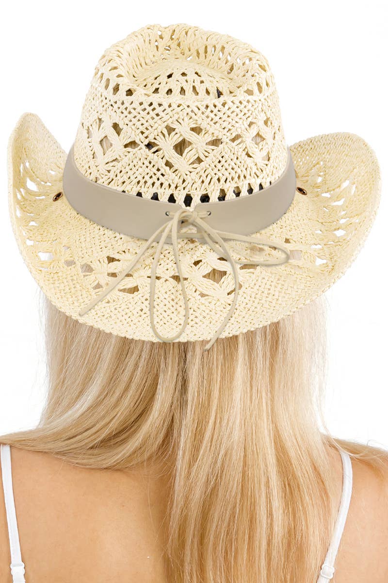 Longhorn Monochrome Belt Crochet Woven Cowboy Hat: Hot Pink