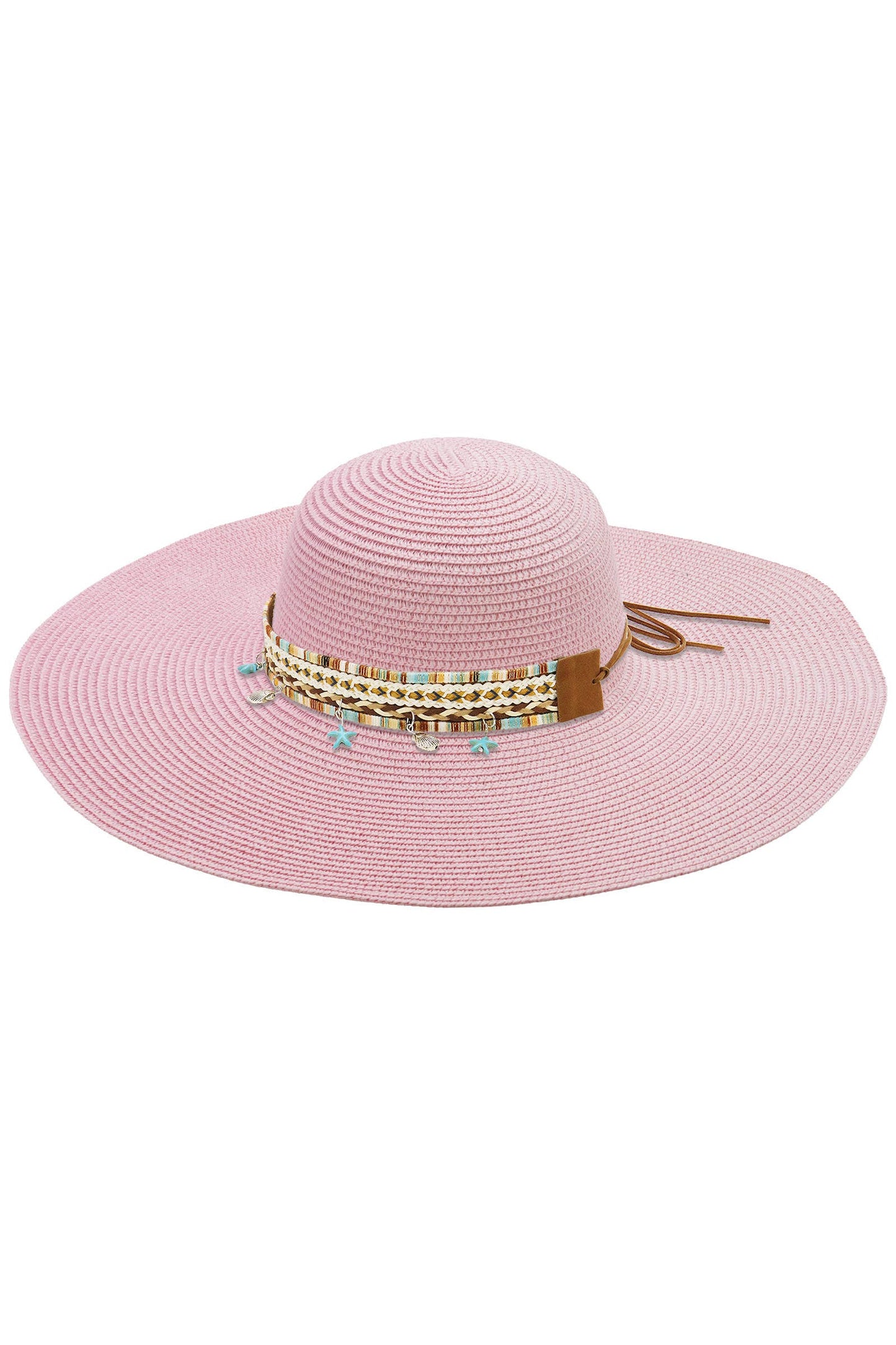 Blue Coastal Starfish Belt Floppy Straw Sun Hat