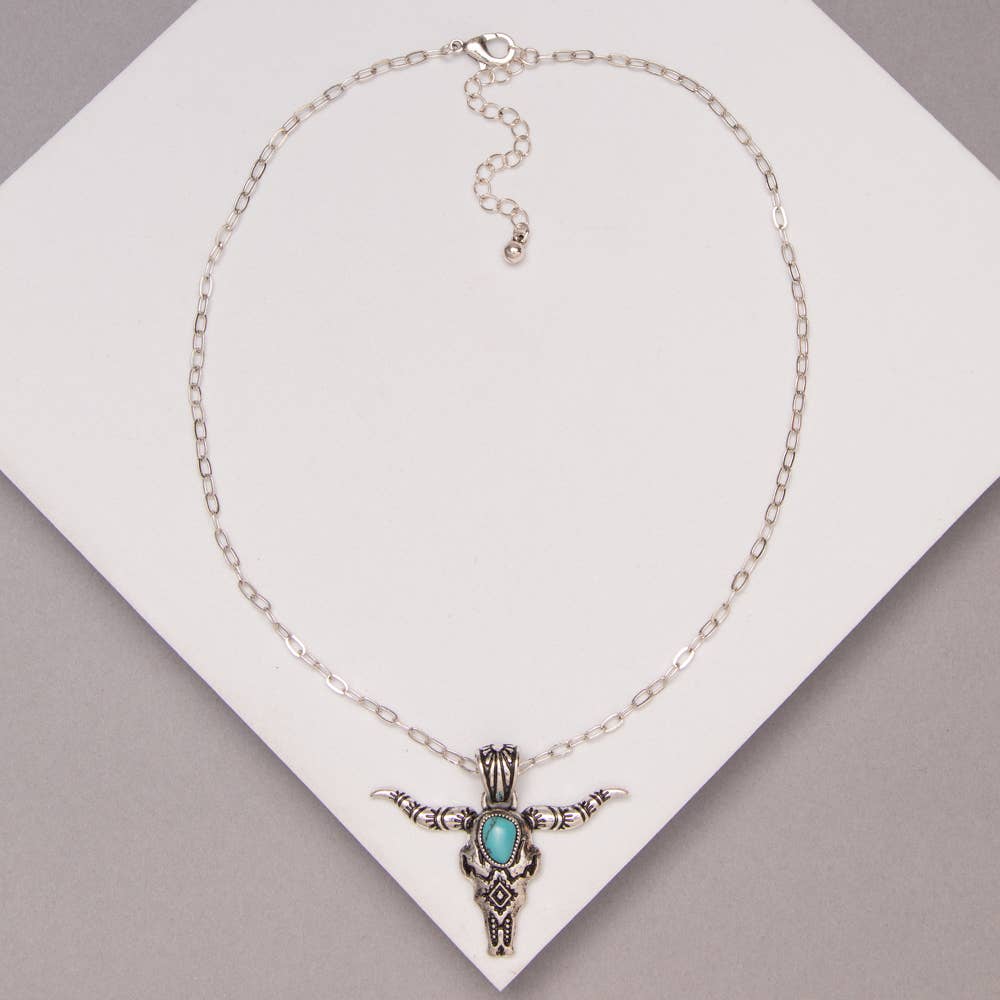 Western Bull Skull Pendant Necklace