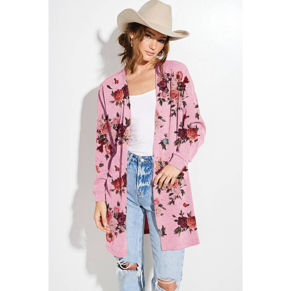 Floral print Knit casual style Cardigan
