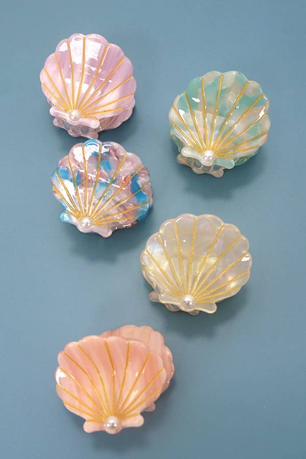 BEACH OCEAN CELLULOSE SEASHELL HAIR CLAW CLIPS | 40H782: White