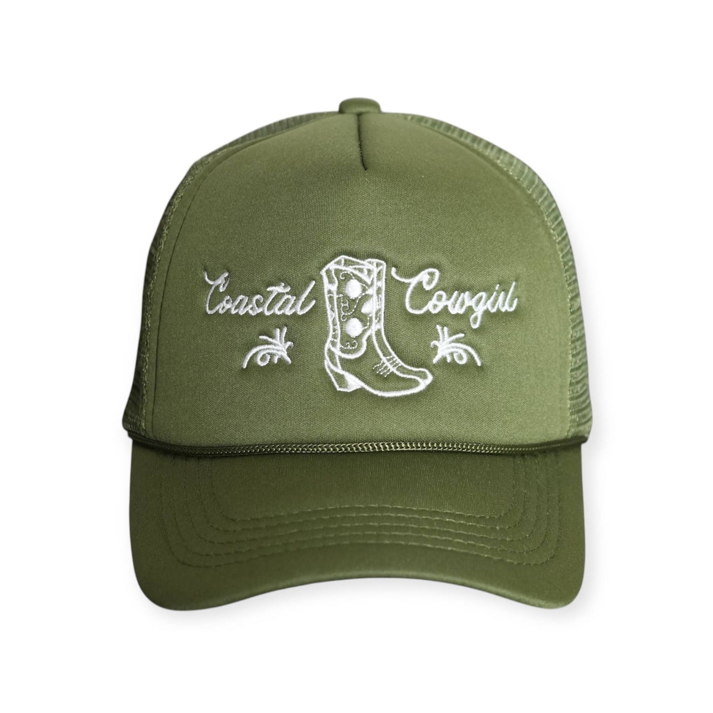 Coastal Cowgirl Trucker Hat: Forest Green/Hot Pink / Unstructured Trucker Hat