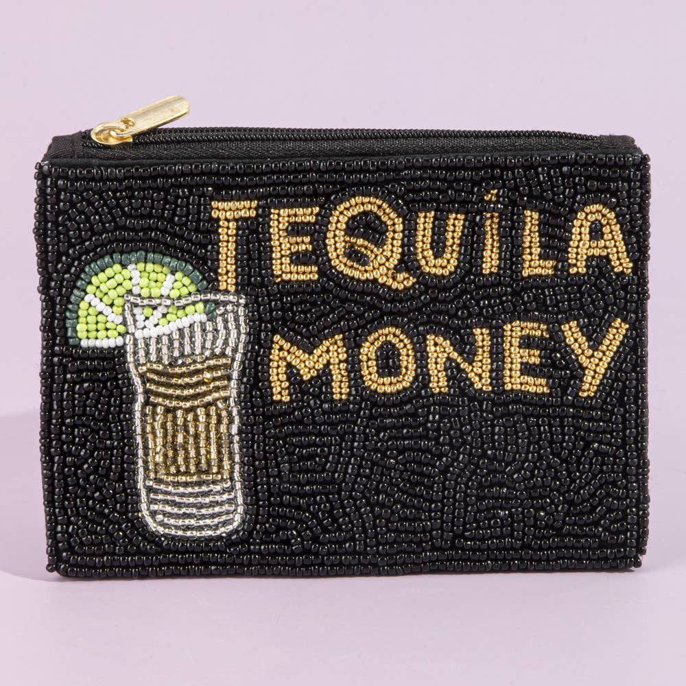 Tequila Money Seed Bead Coin Purse: BLACK