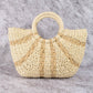 Striped Straw Weave Round Rope Handle Tote Bag