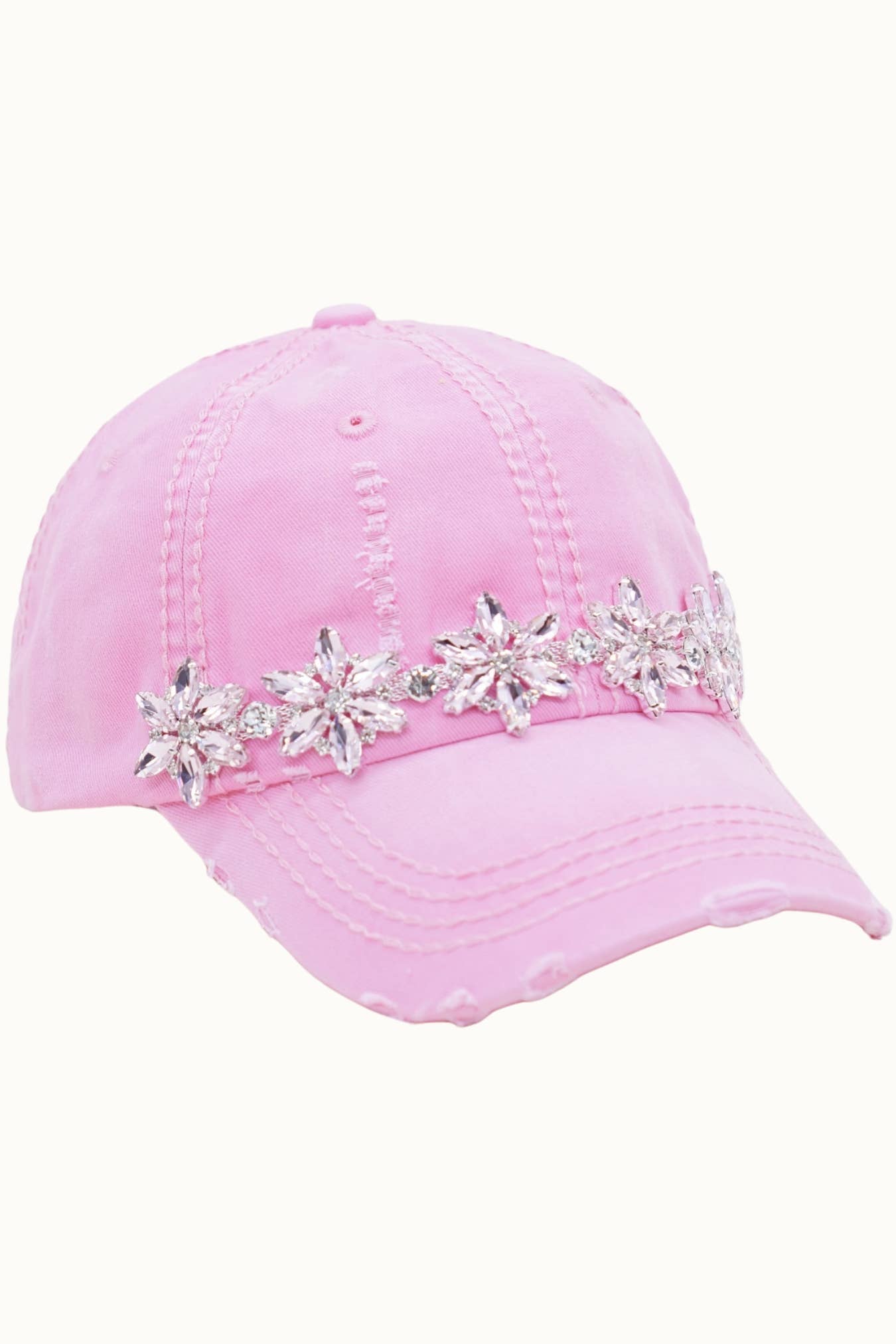 Bejeweled Bling Glitz Distressed Cap, Adjustable: Burnt Orange