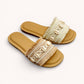 WOVEN FABRIC UPPER WITH EMBELLISHED BEADING DECOR: BEIGE