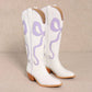 RUBY BOW SWIRLING PATTERNED WESTERN BOOTS: WHITE/ LIGHT BLUE / B12