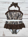 Camouflage Printed Two Piece Ruffle Swimwear