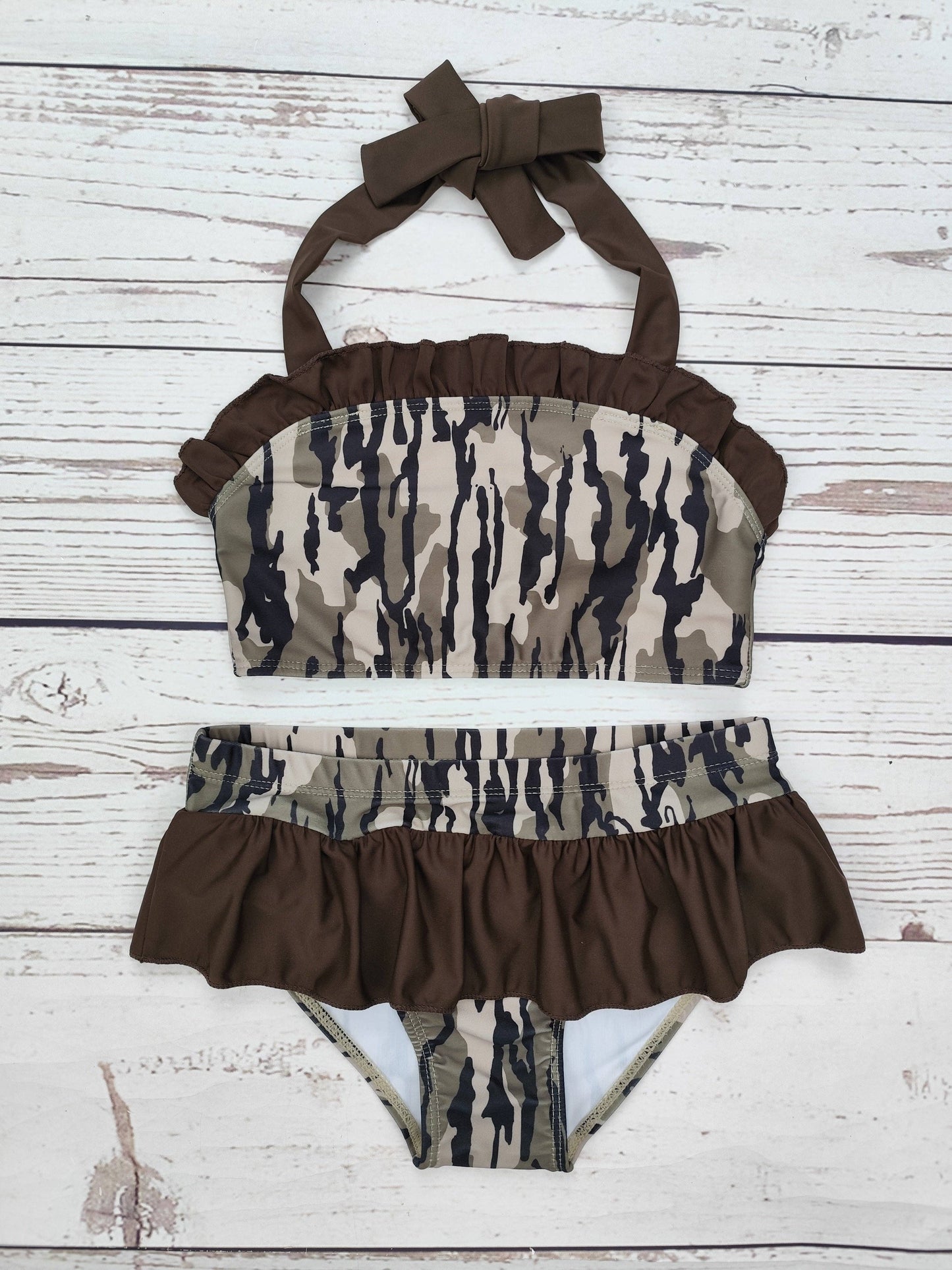 Camouflage Printed Two Piece Ruffle Swimwear