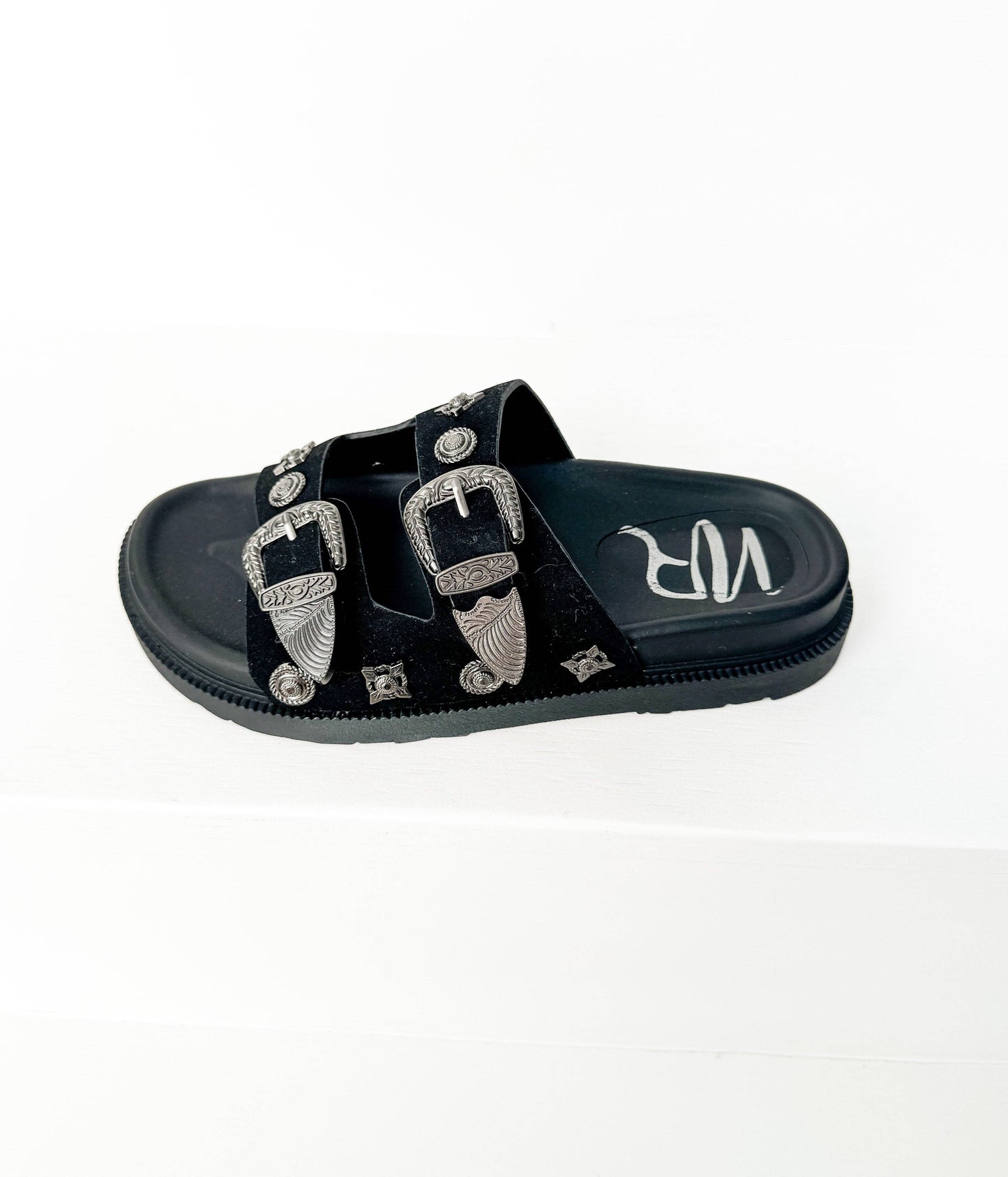 Isol Western Buckle Sandal in Black and Cream: