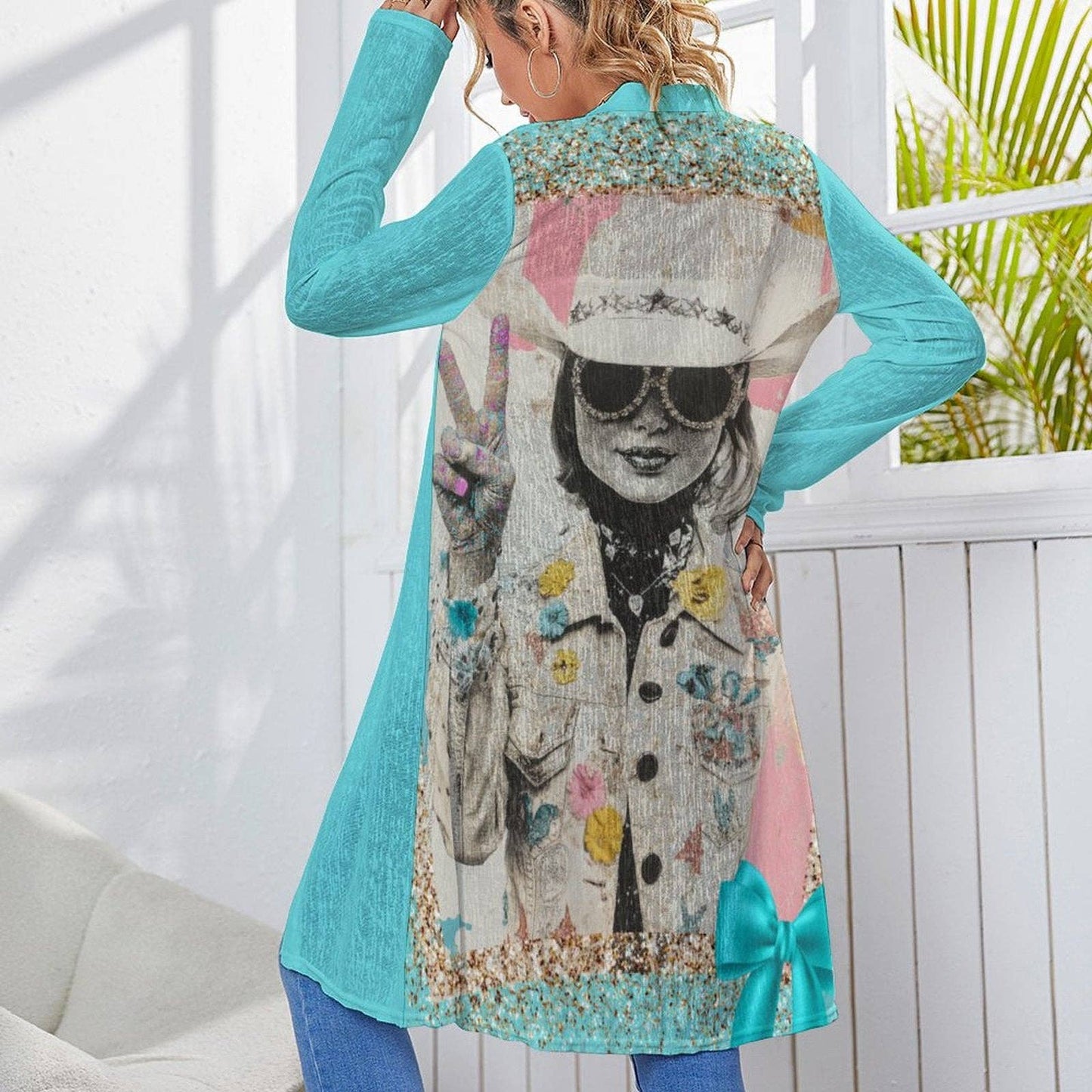 Baha Ranch Retro Pop Western Groovy Cowgirl Lightweight Cardigan