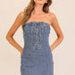 Lace-Up Stretch Denim Mini Dress
