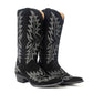 Midnight Trail Embroidered Leather Boots in Shadow Black