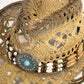 Straw Braided Concho Beaded Strap Cowboy Hat: KA