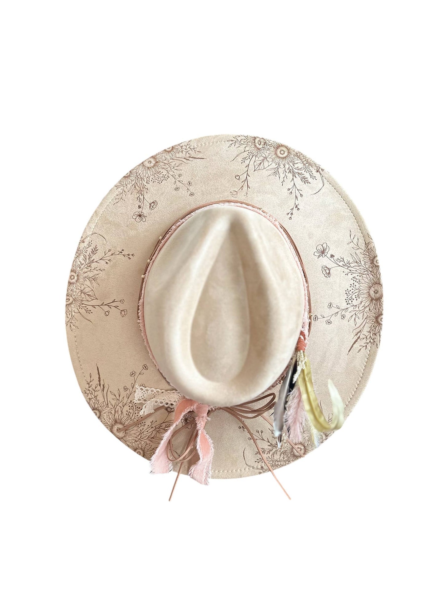 Suede Rancher Hat, Cowboy Hat | Sunflower Floral Brim: Beige