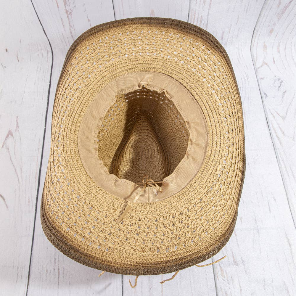 Ombre Honeycomb Knit Weave Straw Cowboy Hat