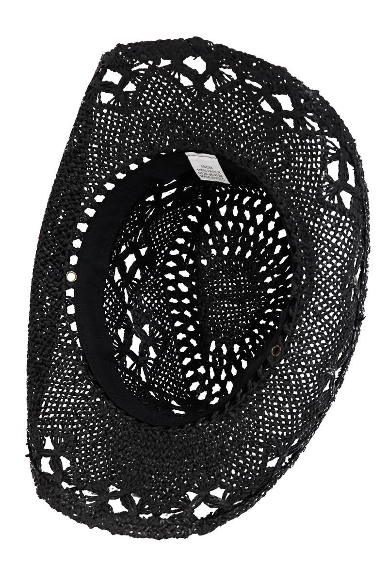 Longhorn Monochrome Belt Crochet Woven Cowboy Hat: Hot Pink