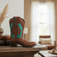 Tooled Western Boot Decorative Holder with Turquoise Accents