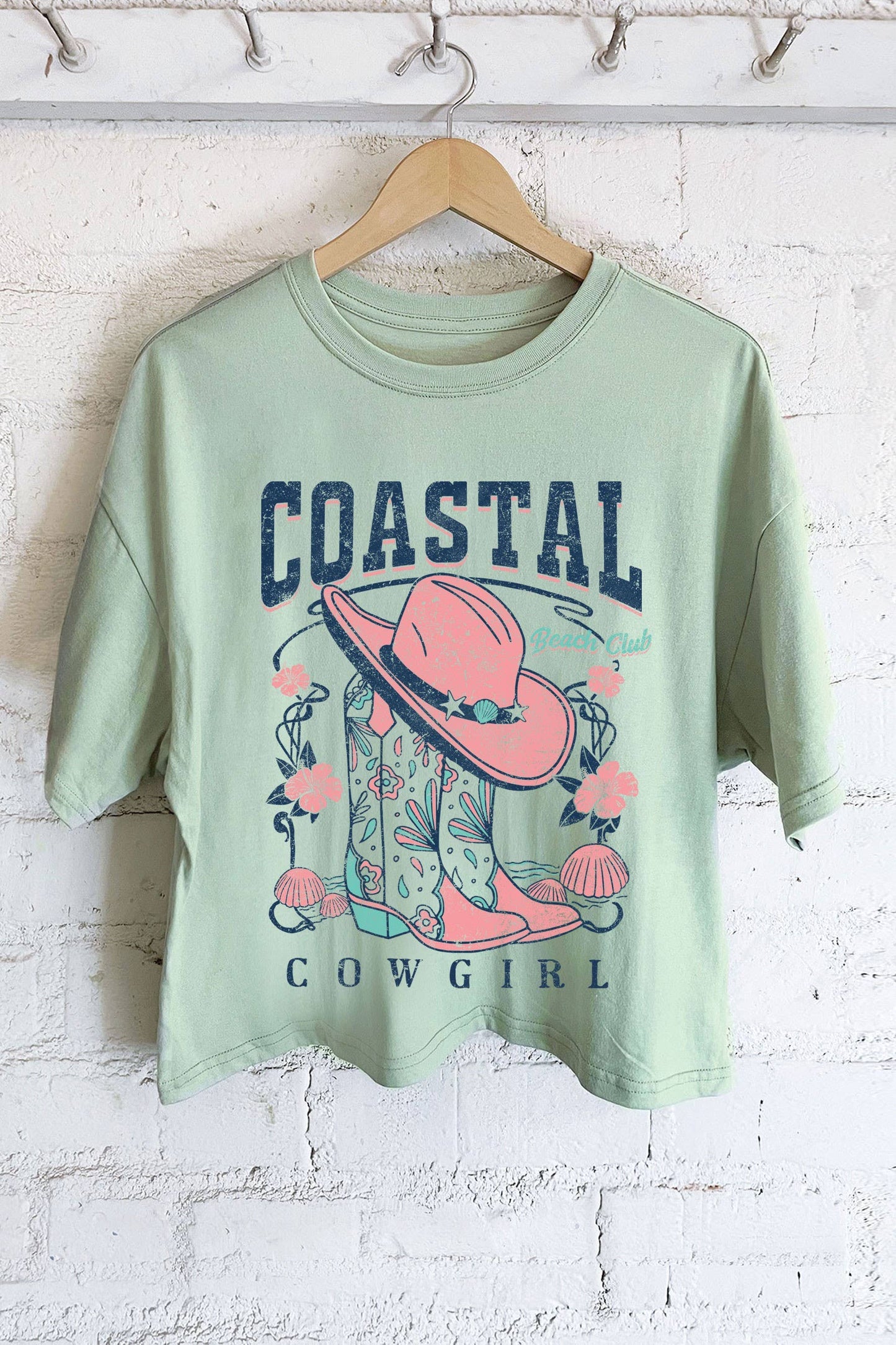 COASTAL COWGIRL BOOTS GRAPHIC LONG CROP TOP