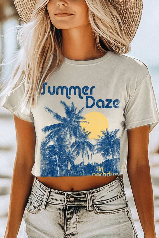 SUMMER DAZE IN PARADISE GRAPHIC SHORT CROP TOP