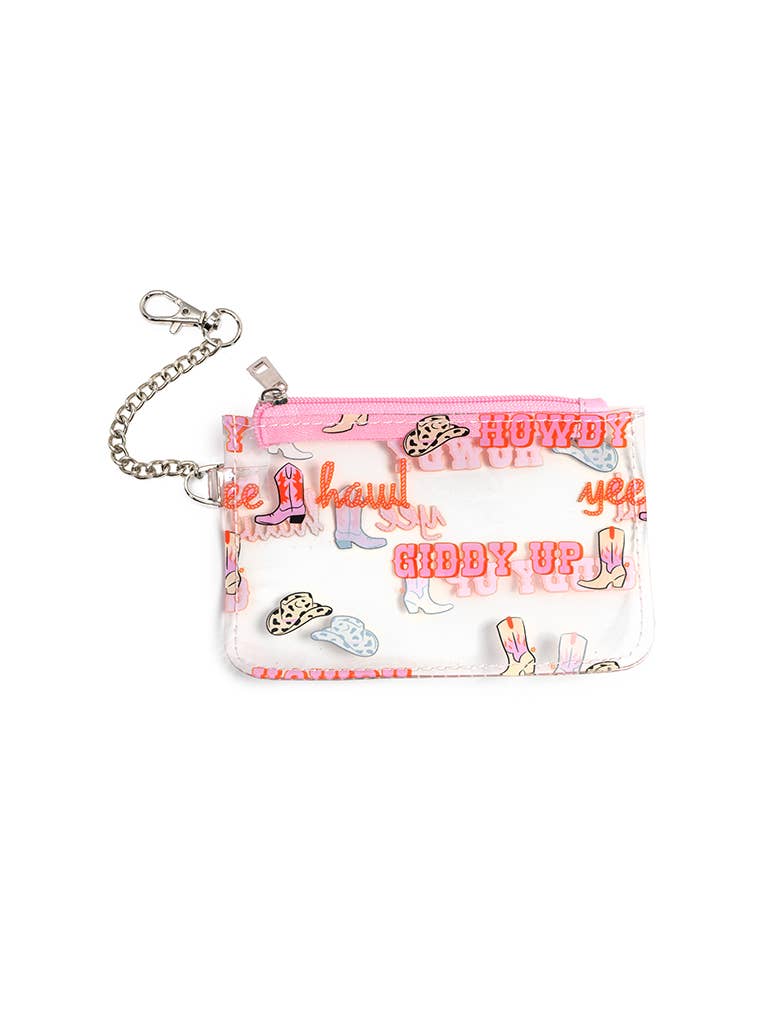 Keychain Pouch - Western Rodeo Cowgirl - Clear & Pink