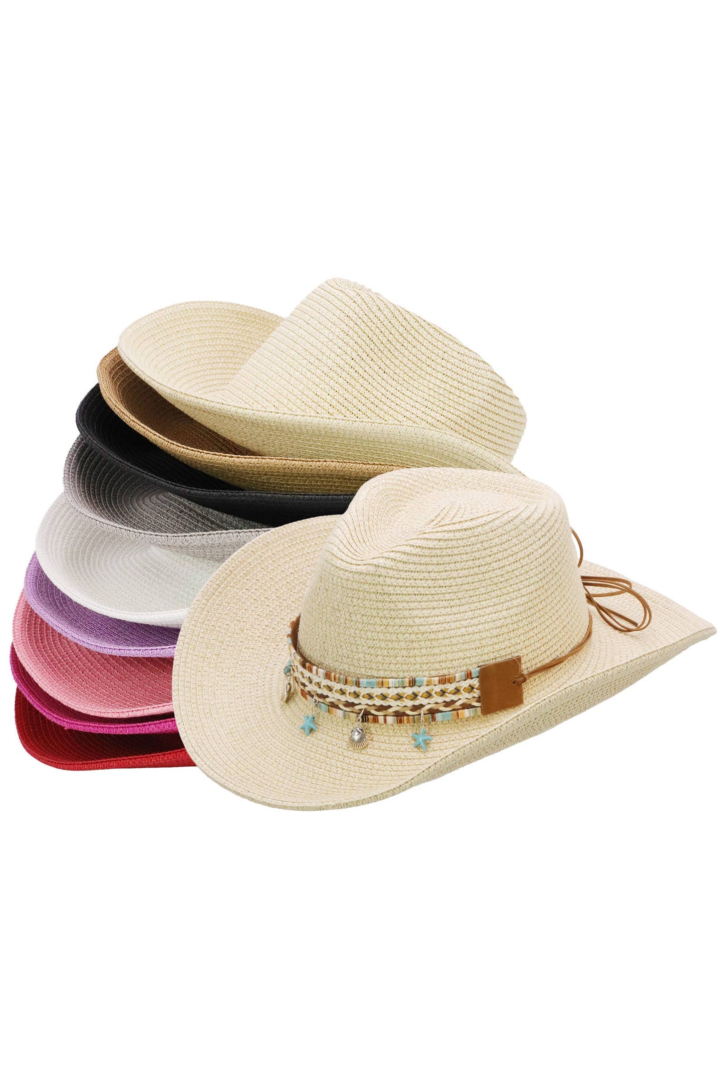 Blue Starfish Straw Coastal Cowgirl Hat: TAN / ONE SIZE