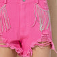 17368P - Distressed Frayed Detail Fringe Rhinestone Denim