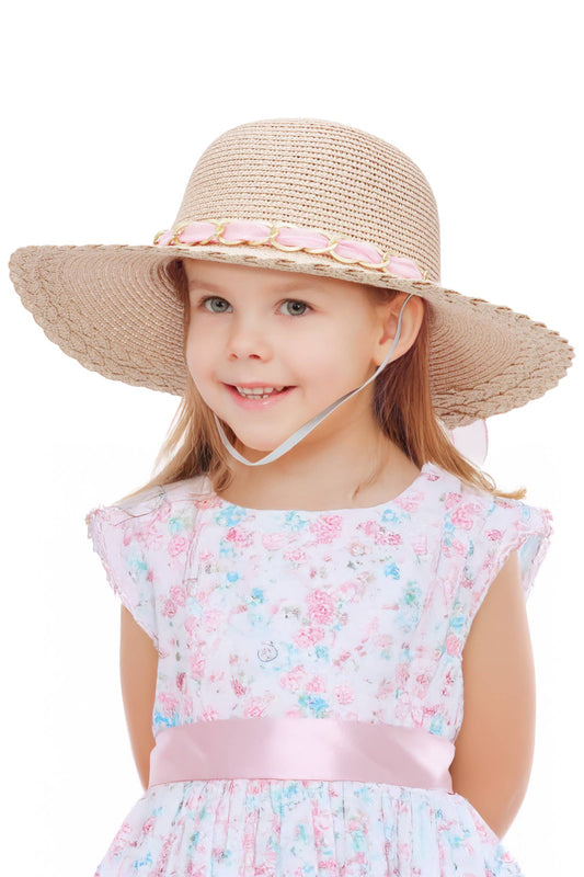 Kids Scallop Hem Paper Straw Floppy Sun Hat