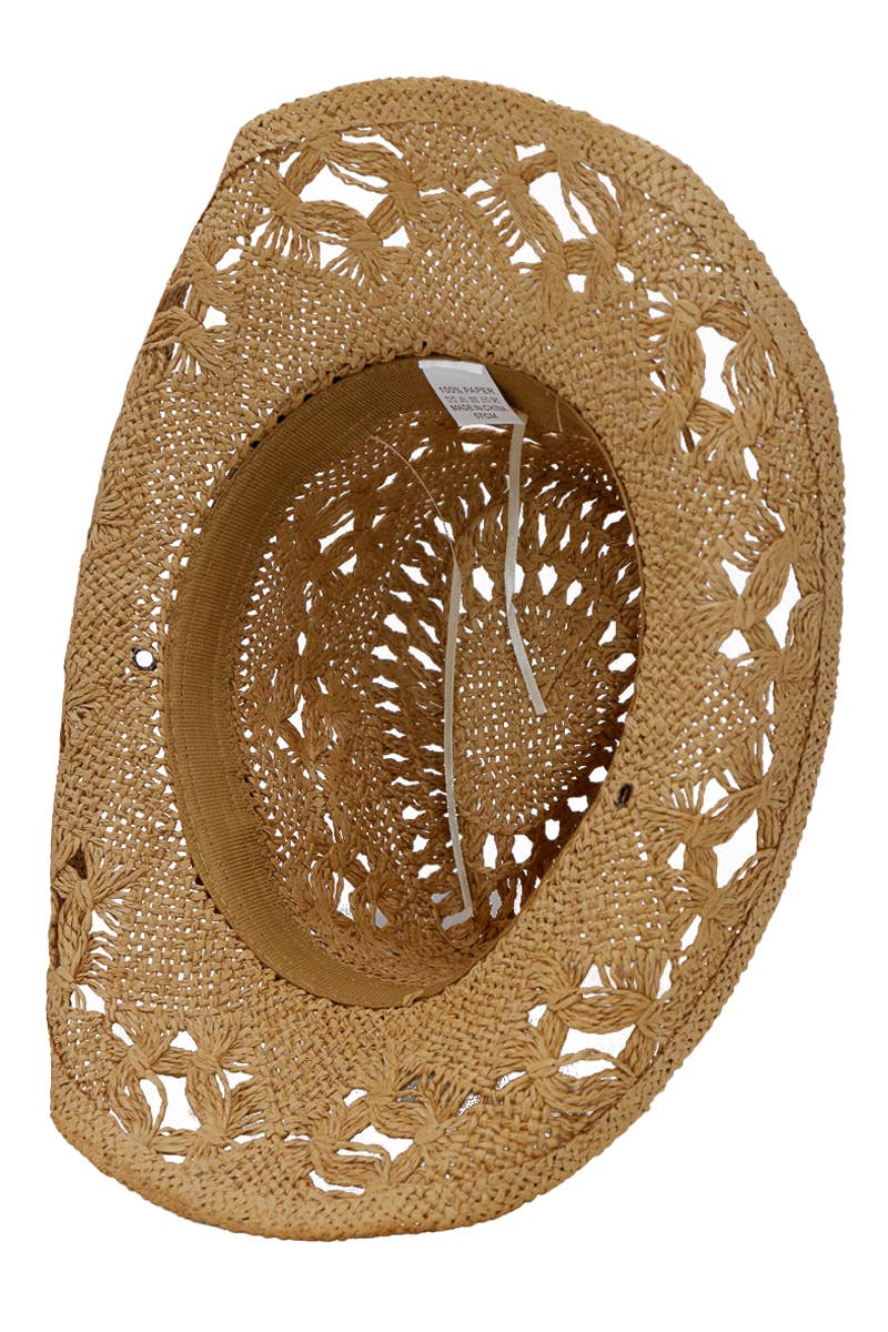 Longhorn Monochrome Belt Crochet Woven Cowboy Hat: Hot Pink