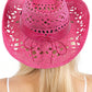 Longhorn Monochrome Belt Crochet Woven Cowboy Hat: Hot Pink