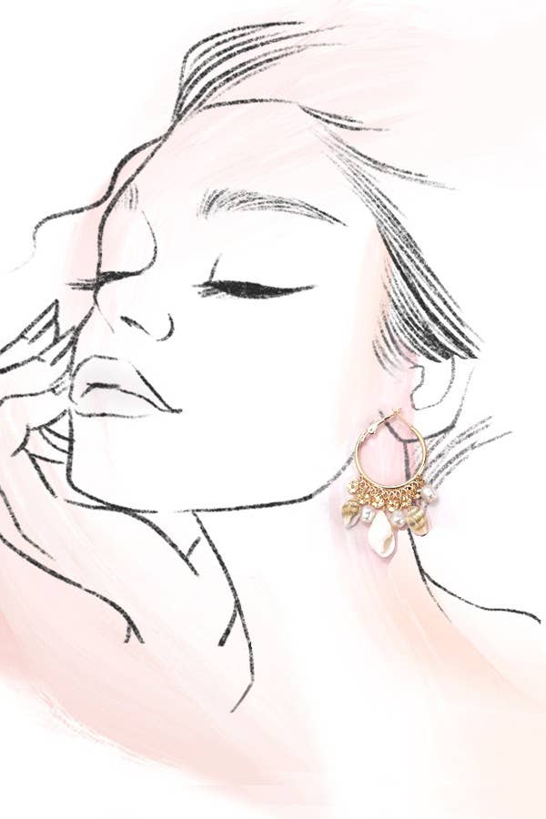 MULTI NATURAL SEASHELL CLUSTER DROP EARRINGS | 80E3051: GOLD