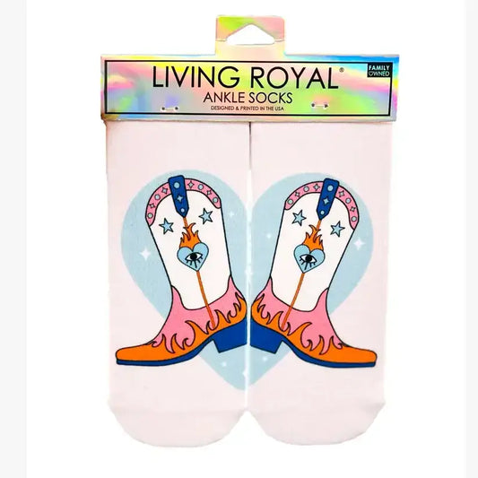 Novelty Graphic Ankle Socks - Western Cowgirl - "Howdy"-Pink