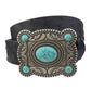 Western Silver Turquoise Buckle w. Ostrich Belt: Black / M/L