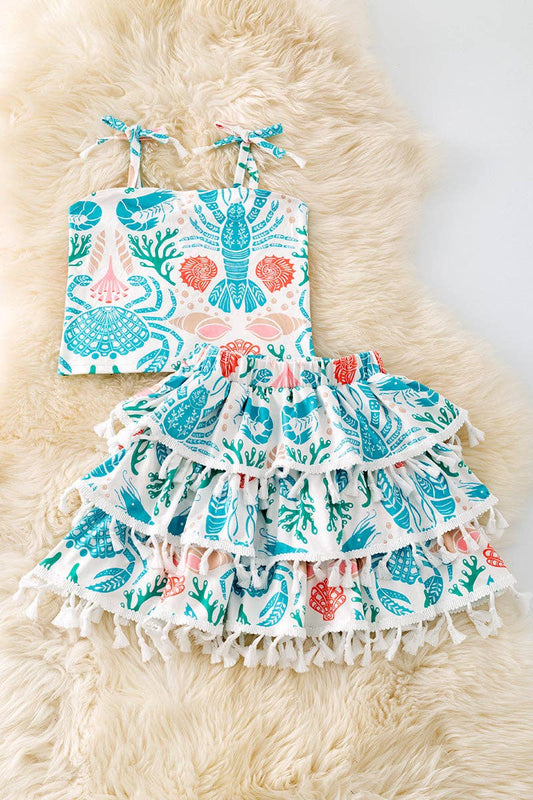 sweet sea printed girls Outfit