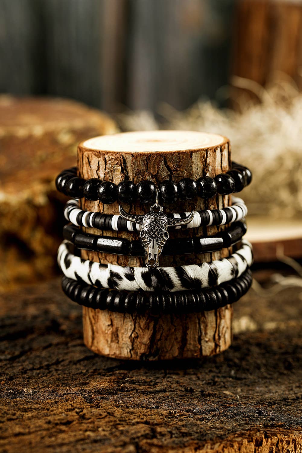 Timber Beads Western Skull Head Charm 5pcs Bracelet Set