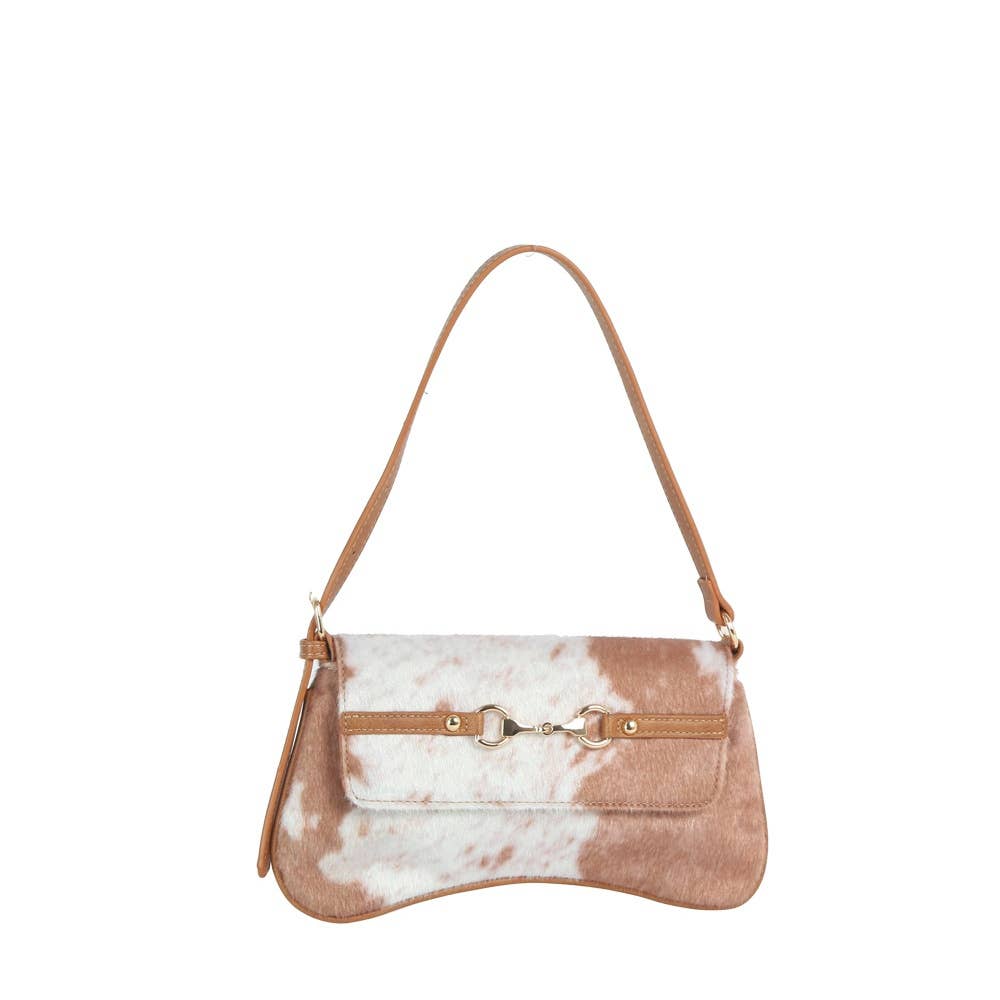 Cow Print Horsebit Flap Shoulder Bag: BR